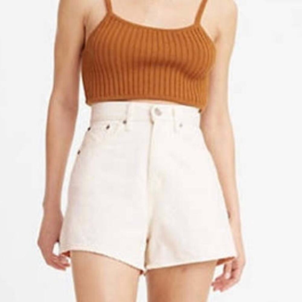 LEVI'S Women's Denim Shorts Size 31 White High Loose Wide Leg Jean